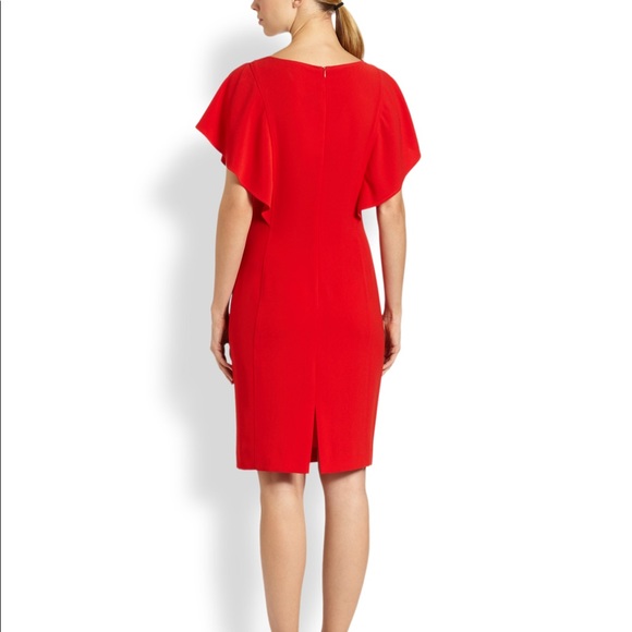 St. John Red Flutter Sleeve Boat Neck Dress - Picture 3 of 6